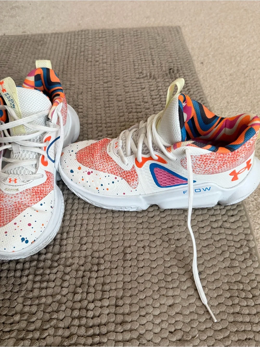 Under Armour White Athletic Shoes with Orange, Pink & Blue Accents
